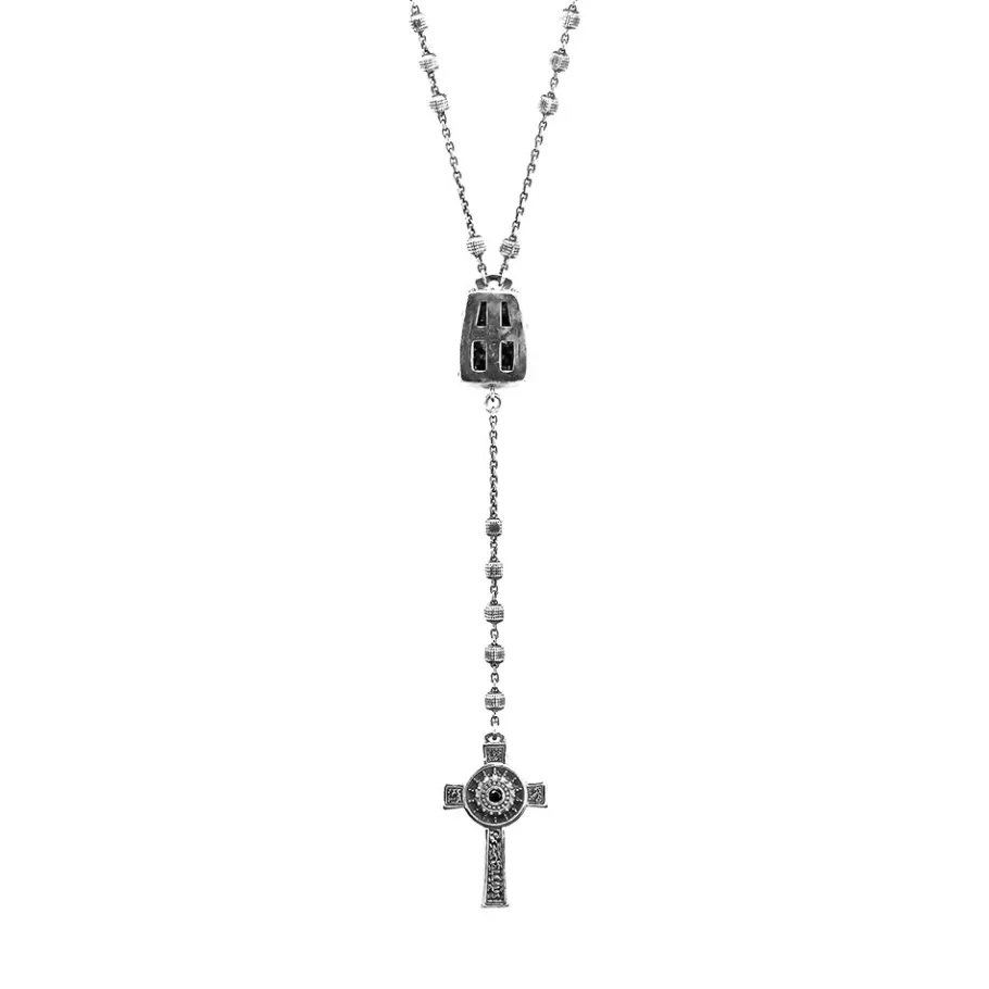 Ellius Jewelry Men'S Aged Silver Jousting Rosary Necklace With Stones Online